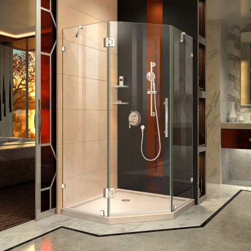 DreamLine DL-6050-22-01 Prism Lux 36 in. D x 36 in. W x 74 3/4 in. H Frameless Shower Enclosure in Chrome and Corner Drain Biscuit Base