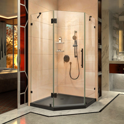 DreamLine DL-6051-88-09 Prism Lux 38 in. D x 38 in. W x 74 3/4 in. H Frameless Shower Enclosure in Satin Black and Corner Drain Black Base
