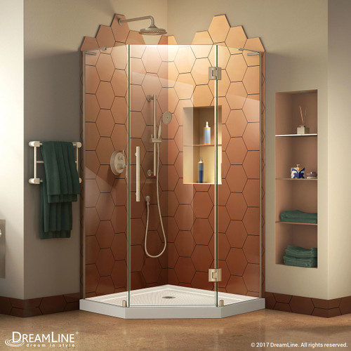 DreamLine DL-6062-04 Prism Plus 40 in. D x 40 in. W x 74 3/4 in. H Frameless Shower Enclosure in Brushed Nickel and Corner Drain White Base