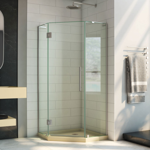 DreamLine DL-6062-22-04 Prism Plus 40 in. D x 40 in. W x 74 3/4 in. H Frameless Shower Enclosure in Brushed Nickel and Corner Drain Biscuit Base