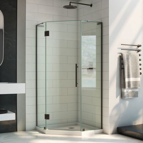 DreamLine DL-6063-06 Prism Plus 42 in. D x 42 in. W x 74 3/4 in. H Frameless Shower Enclosure in Oil Rubbed Bronze, Corner Drain White Base