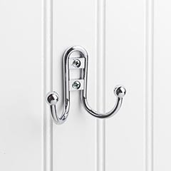 Hardware Resources YD25-256PC 2-9/16" Double Zinc Wall Mount Coat and Hat Hook - Screws Included - Polished Chrome