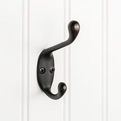 Hardware Resources 3-3/8" Double Zinc Wall Mount Coat and Hat Hook - Screws Included - Brushed Oil Rubbed Bronze - YD40-337DBAC