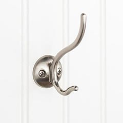 Hardware Resources 3-13/16" Double Zinc Wall Mount Decorative Coat and Hat Hook - Screws Included - Satin Nickel - YD30-381SN