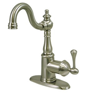 Kingston Brass Single Handle Lavatory Faucet with Push Pop-Up Drain & Optional Deck Plate - Satin Nickel - FS7648BL