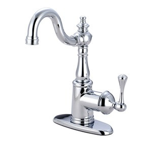 Kingston Brass Single Handle Lavatory Faucet with Push Pop-Up Drain & Optional Deck Plate - Polished Chrome - FS7641BL