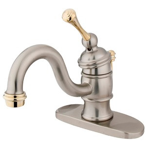 Kingston Brass Single Handle Lavatory Faucet with Pop-Up Drain & Optional Deck Plate - Satin Nickel/Polished Brass - KB3409BL