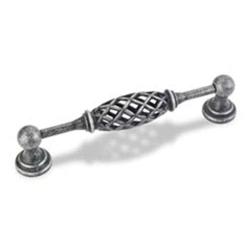 Hardware Resources 749-128B-SIM 5-15/16" Overall Length Birdcage Cabinet Pull - Screws Included - 128 mm center-to-center Holes - Distressed Antique Silver