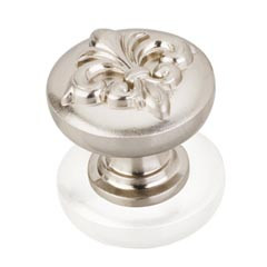 Hardware Resources 1-3/8" Overall Length Raised Fleur-de-lis Cabinet Knob - Screws Included - Satin Nickel - 218SN