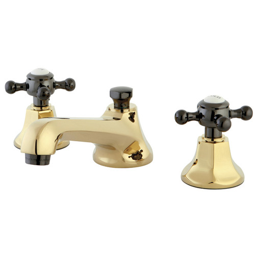 Kingston Brass NS4466BX Two Handle Widespread Lavatory Faucet With Brass Pop-up Drain - Polished Brass/Black Nickel