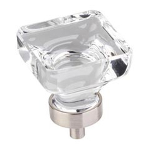 Hardware Resources G140L-SN 1-3/8" Overall Length Glass Square Cabinet Knob - Screws Included - Satin Nickel