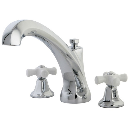 Kingston Brass Two Handle Roman Tub Filler Faucet with Porcelain Cross Handles - Polished Chrome