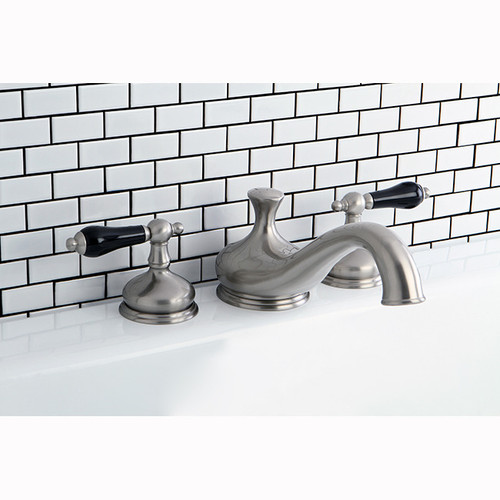 Kingston Brass Two Handle Roman Tub Filler Faucet With Black Porcelain Lever Handle - Brushed Nickel - KS3338PKL