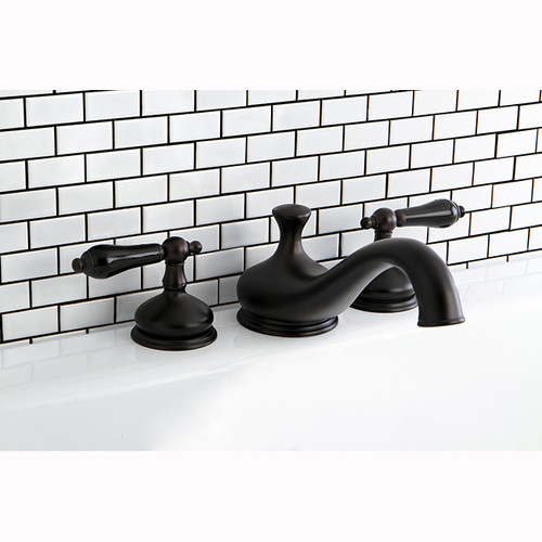 Kingston Brass Two Handle Roman Tub Filler Faucet With Black Porcelain Lever Handle - Oil Rubbed Bronze