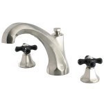 Kingston Brass Two Handle Roman Tub Filler Faucet With Black Porcelain Cross Handle - Brushed Nickel KS4328PKX