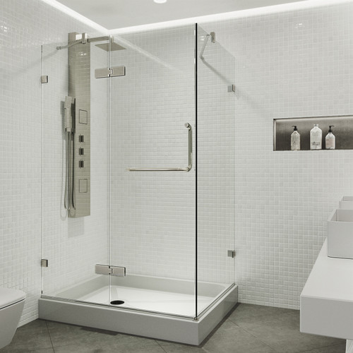 Vigo VG6011BNCL40WL Monteray Frameless Shower Enclosure With Left Drain Base and with Brushed Nickel Hardware