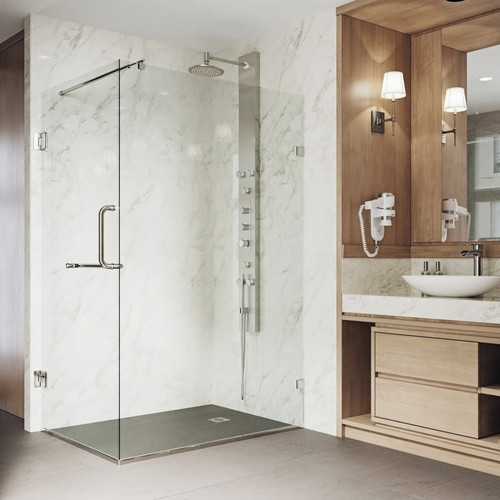 Vigo 46 in. L x 34 in. W x 73 in. H Pacifica Frameless Shower Enclosure with Brushed Nickel Hardware