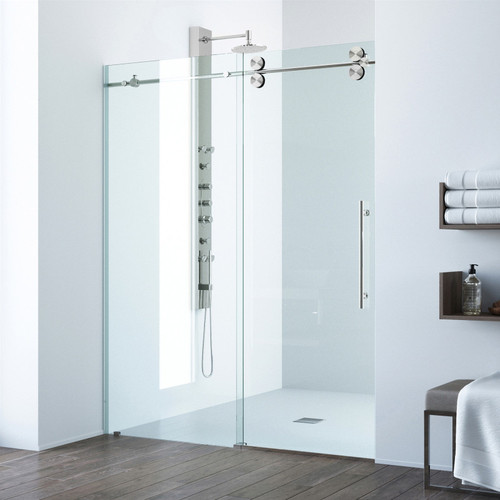 Vigo 56-60 in. W x 74 in. H Elan Adjustable Frameless Sliding Shower Door with stainless steel Hardware