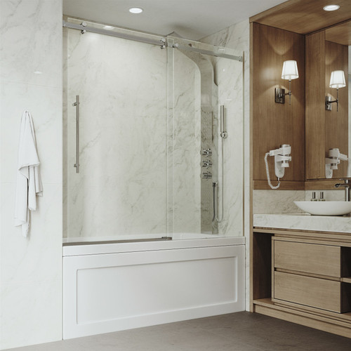 Vigo 56-60 in. W x 74 in. H Luca Adjustable Frameless Sliding Shower Door with Chrome Hardware