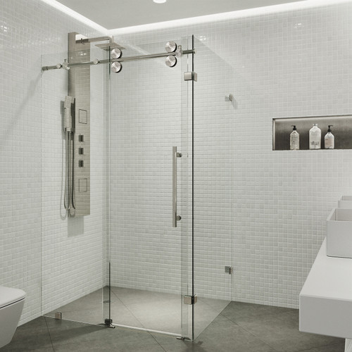 Vigo 34 in. L x 58 in. W x 74 in. H Winslow Frameless Sliding Door Shower Enclosure with stainless steel Hardware