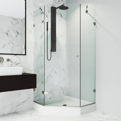 Vigo VG6061BNCL40W Verona Frameless Neo-Angle Shower Enclosure With Base and with Brushed Nickel Hardware Vigo VG6061BNCL40W Verona Frameless Neo-Angle Shower Enclosure With Base and with Brushed Nickel Hardware
