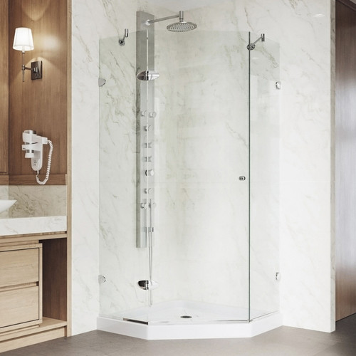 Vigo 36 in. L x 36 in. W x 77 in. H Verona Frameless Neo-Angle Shower Enclosure With Low-Profile Base and with Chrome Hardware