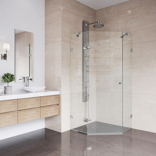 Vigo VG6061CHCL42 Verona Frameless Neo-Angle Shower Enclosure with Chrome Hardware