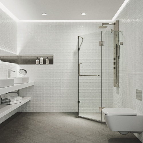 Vigo 34 in. L x 34 in. W x 73 in. H Piedmont Frameless Neo-Angle Shower Enclosure with brushed nickel Hardware
