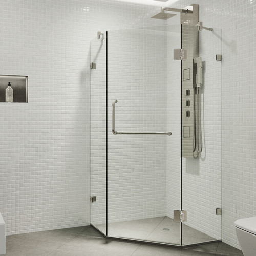 Vigo 36 in. L x 36 in. W x 73 in. H Piedmont Frameless Neo-Angle Shower Enclosure with brushed nickel Hardware