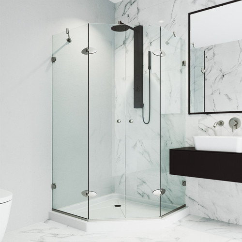 Vigo 47 in. L x 47 in. W x 77. in H Gemini Frameless Neo-Angle Shower Enclosure With Low-Profile Base and with Brushed Nickel Hardware