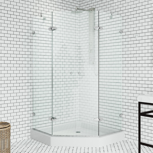 Vigo 42 in. L x 42 in. W x 79 in. H Gemini Frameless Neo-Angle Shower Enclosure With Base and with Chrome Hardware