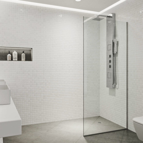 Vigo VG6075STCL3474 Zenith 34X74 Frameless Fixed Glass Panel Shower Screen In Stainless Steel