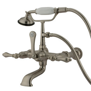 Kingston Brass Wall Mount Clawfoot Tub Filler Faucet with Hand Shower - Brushed Nickel CC541T8