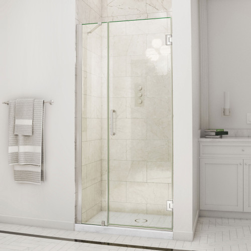 DreamLine Unidoor 39-40 in. W x 72 in. H Frameless Hinged Shower Door with Support Arm in Brushed Nickel