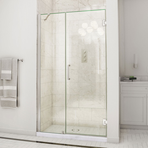 DreamLine Unidoor 45-46 in. W x 72 in. H Frameless Hinged Shower Door with Support Arm in Brushed Nickel