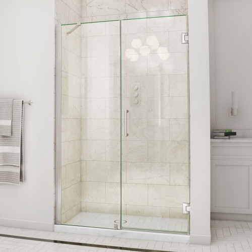 DreamLine Unidoor 50-51 in. W x 72 in. H Frameless Hinged Shower Door with Support Arm in Brushed Nickel