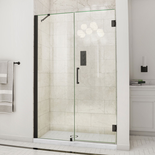 DreamLine Unidoor 50-51 in. W x 72 in. H Frameless Hinged Shower Door with Support Arm in Satin Black