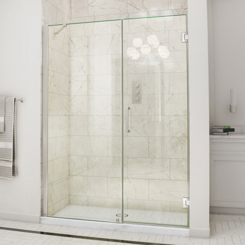 DreamLine Unidoor 60-61 in. W x 72 in. H Frameless Hinged Shower Door with Support Arm in Brushed Nickel