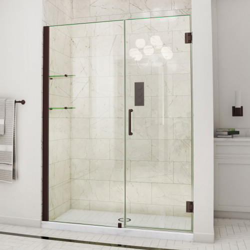 DreamLine Unidoor 56-57 in. W x 72 in. H Frameless Hinged Shower Door with Shelves in Oil Rubbed Bronze