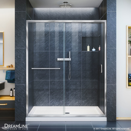 DreamLine Infinity-Z 56-60 in. W x 72 in. H Semi-Frameless Sliding Shower Door, Clear Glass in Chrome