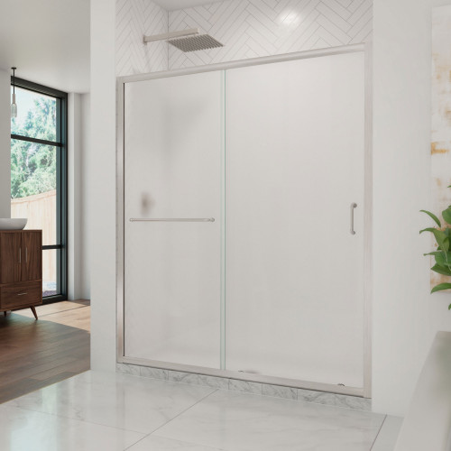 DreamLine Infinity-Z 56-60 in. W x 72 in. H Semi-Frameless Sliding Shower Door, Frosted Glass in Brushed Nickel