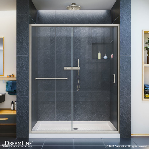 DreamLine Infinity-Z 50-54 in. W x 72 in. H Semi-Frameless Sliding Shower Door, Clear Glass in Brushed Nickel