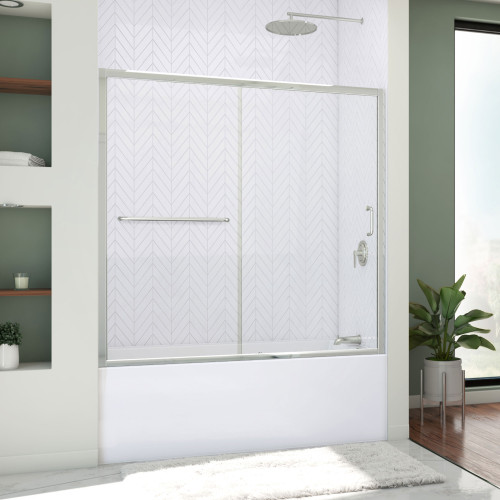 DreamLine Infinity-Z 56-60 in. W  x 60 in. H Clear Sliding Tub Door in Chrome with White Acrylic Backwall Kit