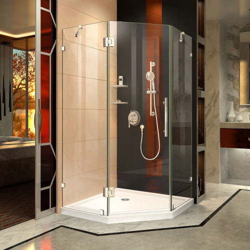 DreamLine Prism Lux 38 in. D x 38 in. W x 72 in. H Fully Frameless Hinged Shower Enclosure in Chrome