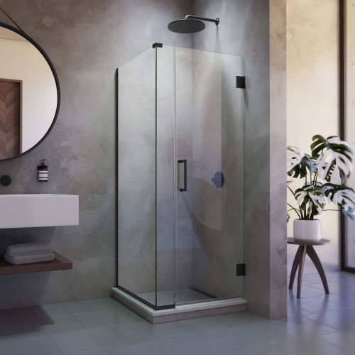 DreamLine Unidoor Plus 29 in. W x 30 3/8 in. D x 72 in. H Frameless Hinged Shower Enclosure in Satin Black
