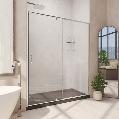 DreamLine Flex 36 in. D x 60 in. W x 74 3/4 in. H Semi-Frameless Pivot Shower Door in Chrome with Left Drain Black Base Kit