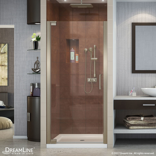 DreamLine Elegance 35 3/4 - 37 3/4 in. W x 72 in. H Frameless Pivot Shower Door in Brushed Nickel