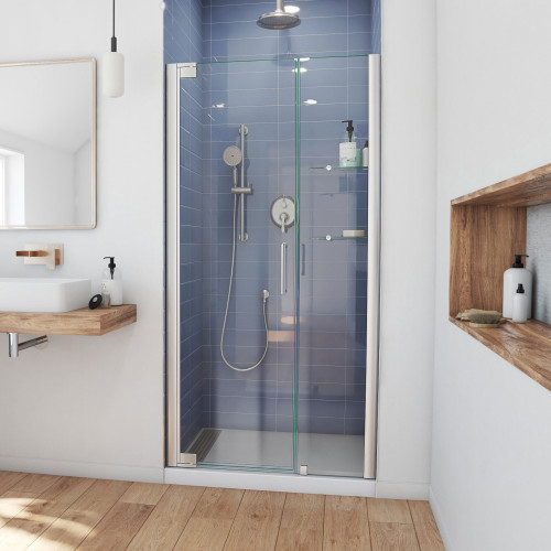 DreamLine Elegance 47 3/4 - 49 3/4 in. W x 72 in. H Frameless Pivot Shower Door in Brushed Nickel