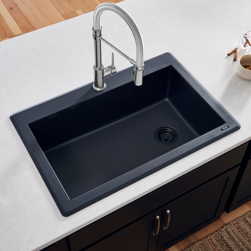 Ruvati 33 x 22 inch epiGranite Undermount or Drop-in Granite Composite Single Bowl Kitchen Sink - Midnight Black - RVG1033BK