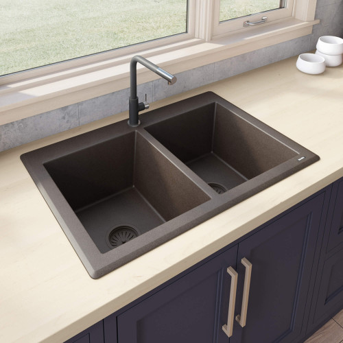 Ruvati 33 x 22 inch epiGranite Topmount Granite Composite Double Bowl Kitchen Sink - Espresso Brown - RVG1388ES